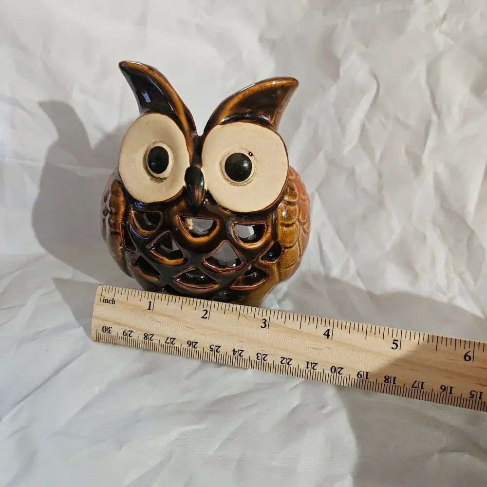Vintage Ceramic Owl Votive Candle Holder 4.5 Tall